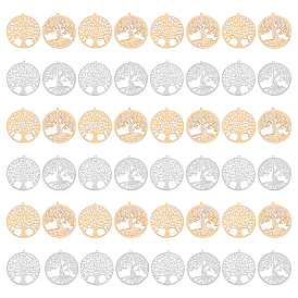 40шт 4 стили стойка покрытие латунные филигранные подвески, долговечный, плоская круглая с подвеской дерево жизни