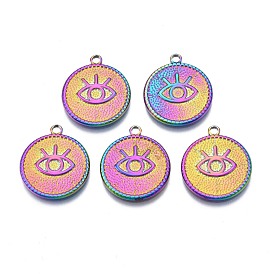 Ion Plating(IP) 304 Stainless Steel Pendants, Flat Round with Eye