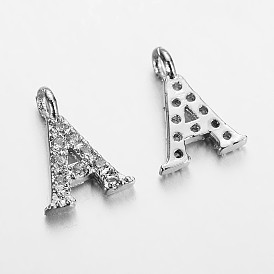 Anfangsbuchstaben Messing Micro Pave Zirkonia Anhänger, Silberfarbe überzogen, Transparent