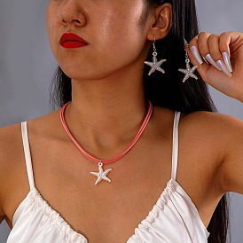 Ожерелья из искусственной кожи в стиле бохо и комплекты из висячих серег из сплава, со смолой морской звездой