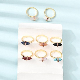 Offene Manschettenringe aus Messing mit Mikropavé und Zirkonia für Damen, Kugel, mit natürlichen und synthetischen Edelstein, Gestell, langlebig überzogen, Bleifrei und cadmium frei, echt 18 k vergoldet