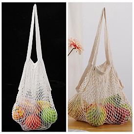 Cotton Woven Mesh Handle Tote Bag, Portable Reusable Grocery Bags