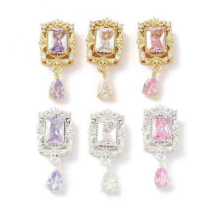 Латунные микро проложить кубического циркония бусы, прямоугольник и слеза, настоящее 18k позолота/серебро