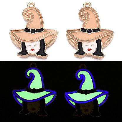Подвески из эмали и светящегося сплава на тему хэллоуина, светится в темноте, ведьма с шармом в шляпе