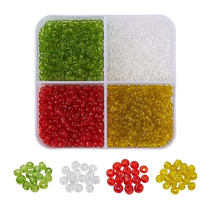 1000Pcs 4 Colors 8/0 Transparent Glass Seed Beads, Small Craft Beads for DIY Jewelry Making, Round