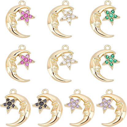 10шт 5 цвета экологически чистые латунные подвески из кубического циркония с микропаве, луна
