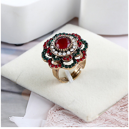 Цветочные кольца в стиле бохо из цинкового сплава, стразов и смолы, регулируемые по размеру