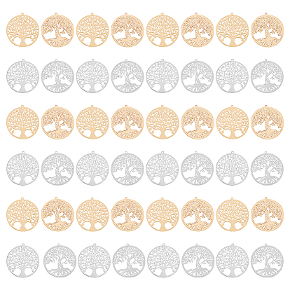 40шт 4 стили стойка покрытие латунные филигранные подвески, долговечный, плоская круглая с подвеской дерево жизни