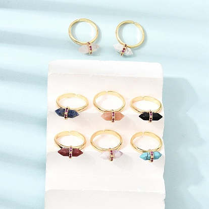 Offene Manschettenringe aus Messing mit Mikropavé und Zirkonia für Damen, Kugel, mit natürlichen und synthetischen Edelstein, Gestell, langlebig überzogen, Bleifrei und cadmium frei, echt 18 k vergoldet
