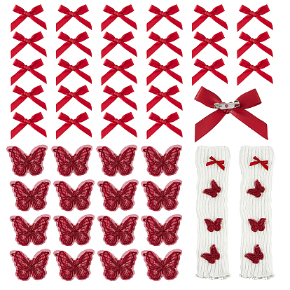 30 шт. броши-бантики из полиэстера, с железной фурнитурой, с 20шт. полиэстеровых нашивок на одежду в виде бабочек