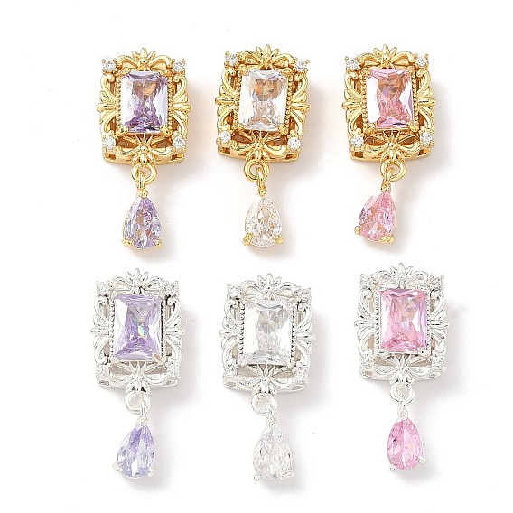 Латунные микро проложить кубического циркония бусы, прямоугольник и слеза, настоящее 18k позолота/серебро