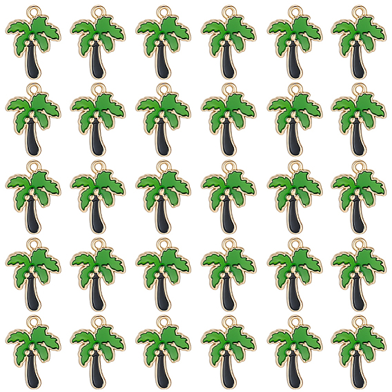 80Pcs Zinc Alloy Enamel Pendants, Coconut Tree Charms, Light Gold