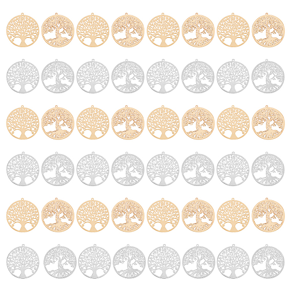 40шт 4 стили стойка покрытие латунные филигранные подвески, долговечный, плоская круглая с подвеской дерево жизни