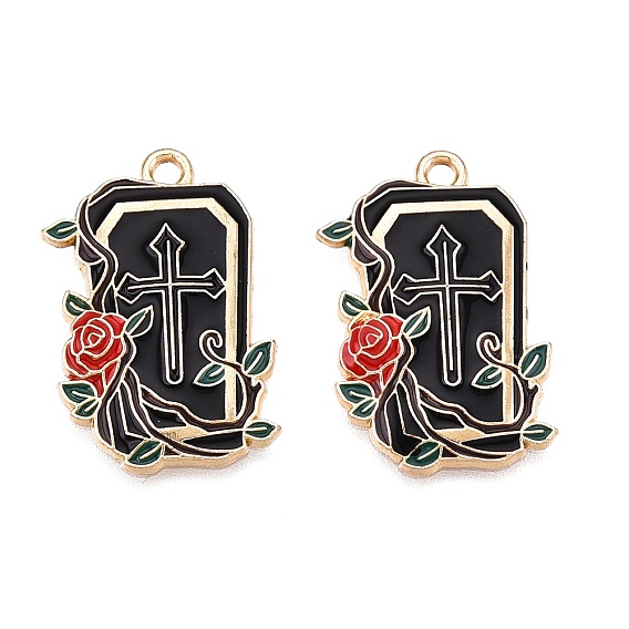 Подвески из эмали из сплава с покрытием на тему Хэллоуина, без кадмия, без никеля и без свинца, золотой свет, талисман летучая мышь/замок/гроб