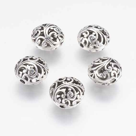 Сплавочные овальные бусины тибетского стиля , полый, плоско-круглые