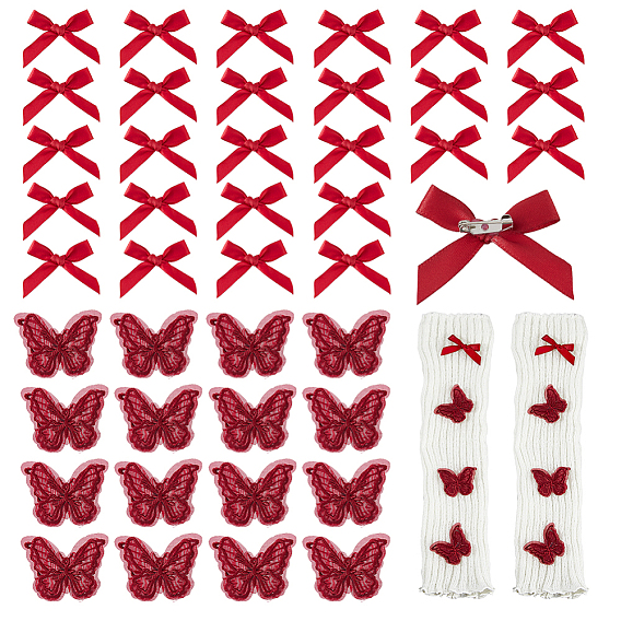 30 шт. броши-бантики из полиэстера, с железной фурнитурой, с 20шт. полиэстеровых нашивок на одежду в виде бабочек