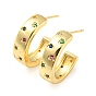 Rack Plating Brass C Shape Stud Earrings with Colorful Cubic Zirconia, Half Hoop Earrings for Women, Cadmium Free & Lead Free, Long-Lasting Plated