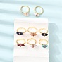 Brass Micro Pave Cubic Zirconia Cuff Open Rings for Women, Bullet, with Natural & Synthetic Gemstone, Rack Plating, Long-Lasting Plated, Lead Free & Cadmium Free, Real 18K Gold Plated