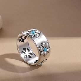 Кольца из ретро-сплава и бирюзы, кольцо и цветок