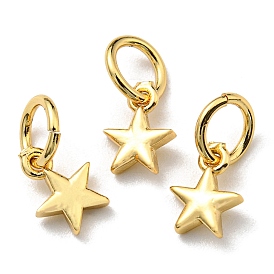Brass Charms, with Jump Ring, Long-Lasting Plated, Lead Free & Cadmium Free, Star Charm