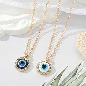 Vintage Evil Eye Pendant Necklace with Turkish Blue Eye for Women
