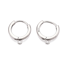 Anti-Tarnish Rhodium Plated 925 Sterling Silver Hoop Earring Findings, with 925 Stamp