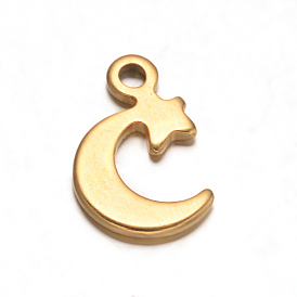 304 Stainless Steel Moon Charms, 11x7x1mm, Hole: 1.5mm