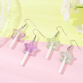 Серьги-подвески в виде леденцов из искусственной смолы в форме звезды, с 304 крючками для сережек из нержавеющей стали для женщин, цвет нержавеющей стали