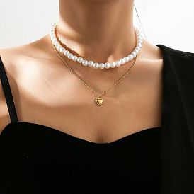 Bold Chain Necklace Set with Pearl Heart Lock - Unique Statement Jewelry Duo