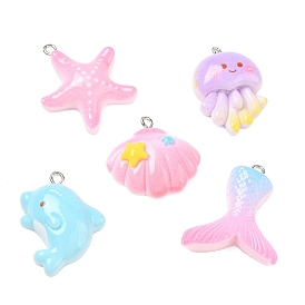 Undurchsichtiges Harz mit Anhängern aus einer Legierung, Ozean Serie Charms, Platin Farbe