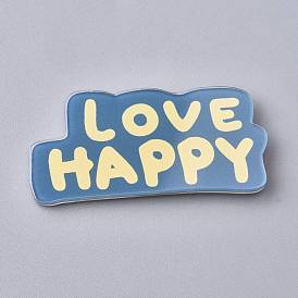 Broches de sécurité en acrylique, avec la broche de fer, mot amour heureux