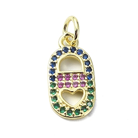 Brass Micro Pave Colorful Cubic Zirconia Pendant, Oval