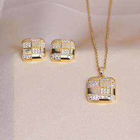 Квадратные 304 ожерелья с подвесками из нержавеющей стали и комплекты серег-гвоздиков со стразами