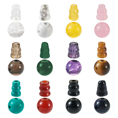 12 Sets 12 buddhistische Perlen aus natürlichen und synthetischen gemischten Edelsteinen, 3 Loch Guru Perlen, T-Perlen gebohrt, Buddha Schmuckzubehör