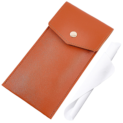 1Pc Rectangle PU Leather Eyeglass Cases, with 1Pc Suede Fiber Glasses Cleaning Cloth