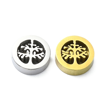 Ion Plating(IP) 304 Stainless Steel Beads, Flat Round with Tree