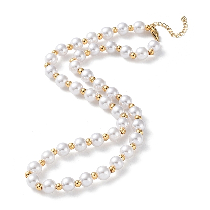 Plastic Pearl Beaded Necklace, with 304 Stainless Steel Clasps
