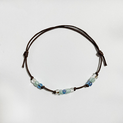 Adjustable Glass Seed Beaded Bracelets, with Waxed Cord
