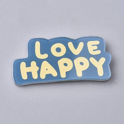 Broches de sécurité en acrylique, avec la broche de fer, mot amour heureux