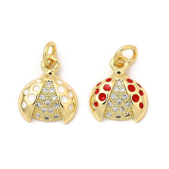 Латунные микро проложить кубического циркония подвески, без кадмия и без свинца, прелести божьей коровки, с эмалью, реальный 16 k позолоченный, с целью перехода в кольце