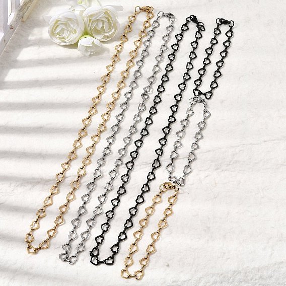 304 Набор украшений из браслета и ожерелья из нержавеющей стали с цепочкой в форме сердца, с карабин-лобстерами 