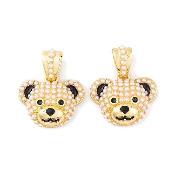 Подвески из искусственного жемчуга, с фурнитурой латунной эмалевой, реальный 18 k позолоченный, медведь
