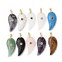 Natural Gemstone Pendants, Feather Shapes, with Brass Micro Pave Cubic Zirconia