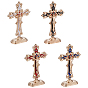 4Pcs 4 Colors Religion Alloy Enamel Crucifix Cross Statue Display Decorations, for Church Decoration, Home Office Desktop Decoration, Light Gold