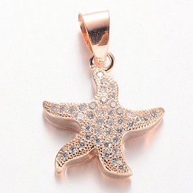 Морские звезды / морские звезды медные циркониевые подвески, 18x16x3.5 мм, отверстие : 4x5.5 мм