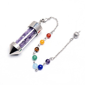 Colorful gravel wishing bottle conical natural crystal gravel chakra pendant crystal wishing bottle balance healing pendulum