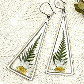 Серьги-подвески из сплава с эпоксидной смолой и принтами., треугольник с узором из подсолнухов