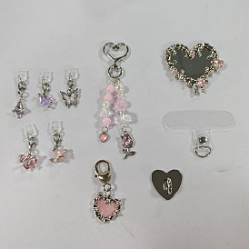 Plastique bouchons anti-poussière mobiles, avec des pendentifs en alliage, résine et strass, des fermoirs mousquetons et des supports pour téléphone portable