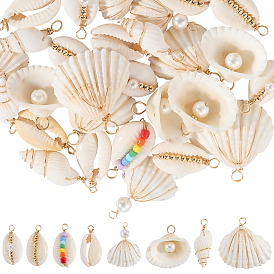 32 шт. 8 стили подвески из натуральной смешанной медной проволоки, раковина, золотые
