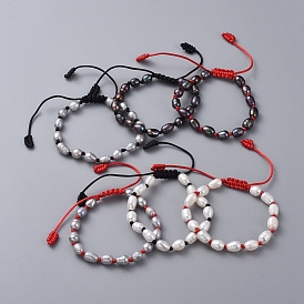 Adjustable Braided Bead Bracelets, with Natural Cultured Freshwater Pearl Beads and Nylon Thread